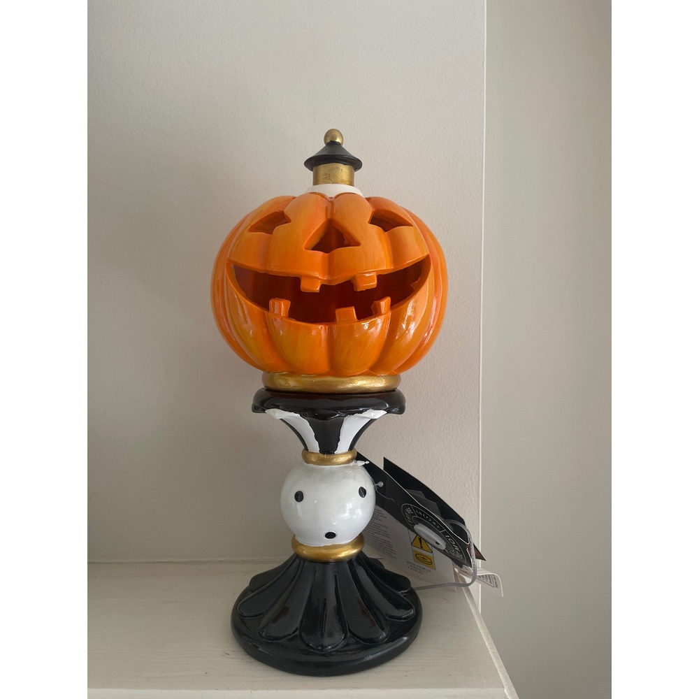 HallowHome LED Lighted Pumpkin Jack-O-Lantern Whimsical Pedestal Halloween Decor